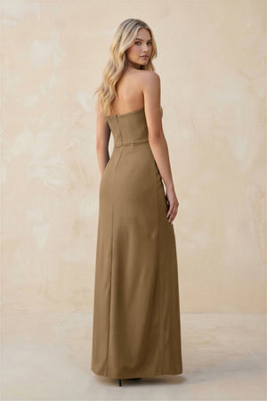 Strapless Sheath Satin Bridesmaid Dress With Slit in Apple Cinnamon - KISS BRIDAL Bridesmaid Dresses