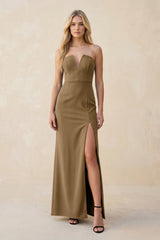 Strapless Sheath Satin Bridesmaid Dress With Slit in Apple Cinnamon - KISS BRIDAL Bridesmaid Dresses