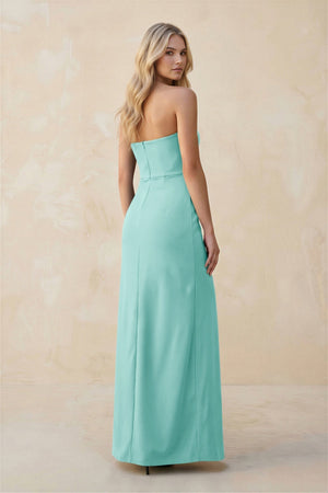Strapless Sheath Satin Bridesmaid Dress With Slit in Aqua - KISS BRIDAL Bridesmaid Dresses