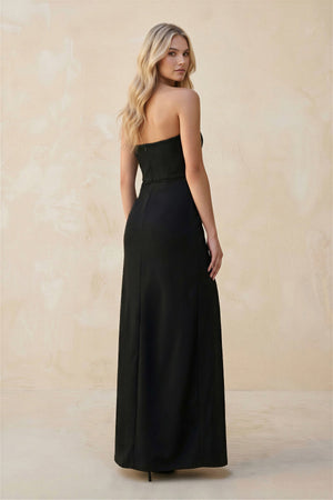 Strapless Sheath Satin Bridesmaid Dress With Slit in Black - KISS BRIDAL Bridesmaid Dresses
