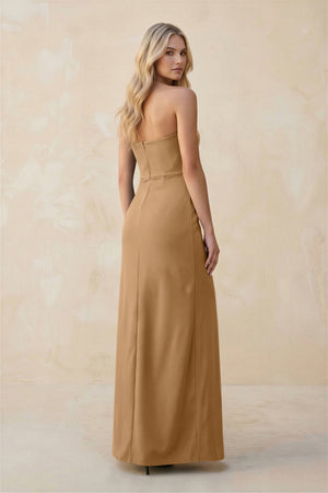 Strapless Sheath Satin Bridesmaid Dress With Slit in Bronzer - KISS BRIDAL Bridesmaid Dresses