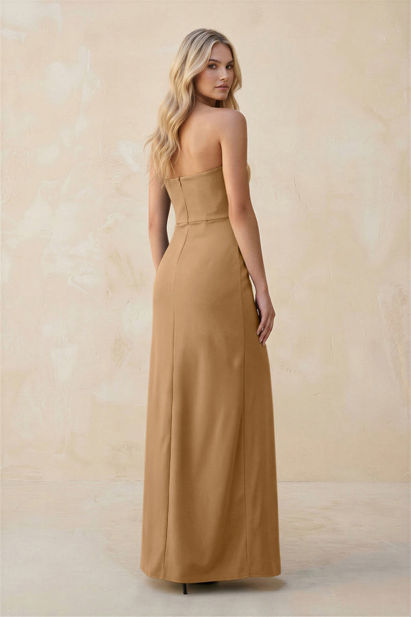 Strapless Sheath Satin Bridesmaid Dress With Slit in Bronzer - KISS BRIDAL Bridesmaid Dresses