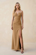 Strapless Sheath Satin Bridesmaid Dress With Slit in Bronzer - KISS BRIDAL Bridesmaid Dresses