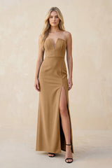 Strapless Sheath Satin Bridesmaid Dress With Slit in Bronzer - KISS BRIDAL Bridesmaid Dresses