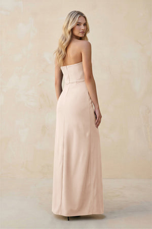 Strapless Sheath Satin Bridesmaid Dress With Slit in Buttercream - KISS BRIDAL Bridesmaid Dresses
