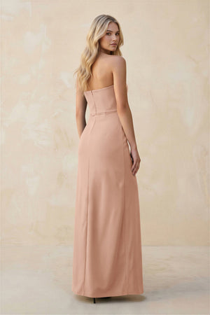 Strapless Sheath Satin Bridesmaid Dress With Slit in Champagne Rose - KISS BRIDAL Bridesmaid Dresses
