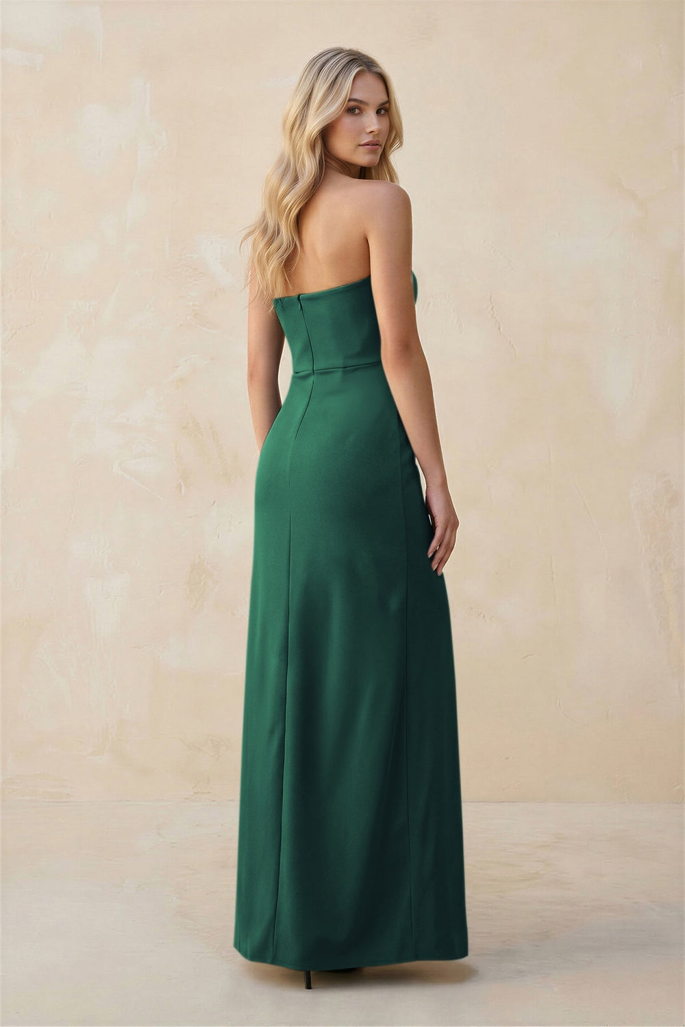 Strapless Sheath Satin Bridesmaid Dress With Slit in Dark Green - KISS BRIDAL Bridesmaid Dresses