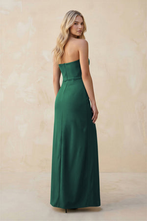 Strapless Sheath Satin Bridesmaid Dress With Slit in Dark Green - KISS BRIDAL Bridesmaid Dresses
