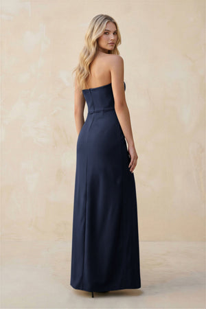Strapless Sheath Satin Bridesmaid Dress With Slit in Dark Navy - KISS BRIDAL Bridesmaid Dresses