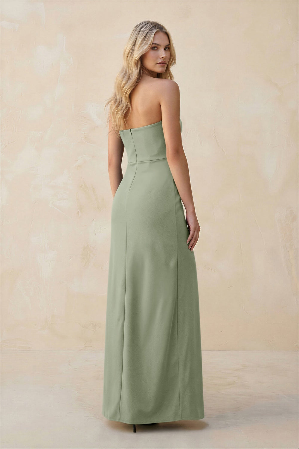 Strapless Sheath Satin Bridesmaid Dress With Slit in Dove Gray - KISS BRIDAL Bridesmaid Dresses