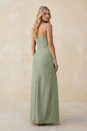 Strapless Sheath Satin Bridesmaid Dress With Slit in Dove Gray - KISS BRIDAL Bridesmaid Dresses