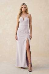 Strapless Sheath Satin Bridesmaid Dress With Slit in Dusk - KISS BRIDAL Bridesmaid Dresses