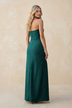 Strapless Sheath Satin Bridesmaid Dress With Slit in Emerald - KISS BRIDAL Bridesmaid Dresses