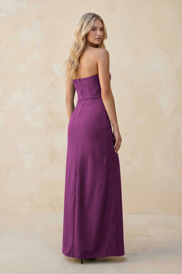 Strapless Sheath Satin Bridesmaid Dress With Slit in Fig - KISS BRIDAL Bridesmaid Dresses