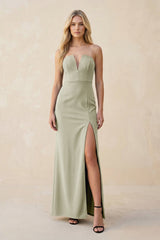 Strapless Sheath Satin Bridesmaid Dress With Slit in Frost - KISS BRIDAL Bridesmaid Dresses