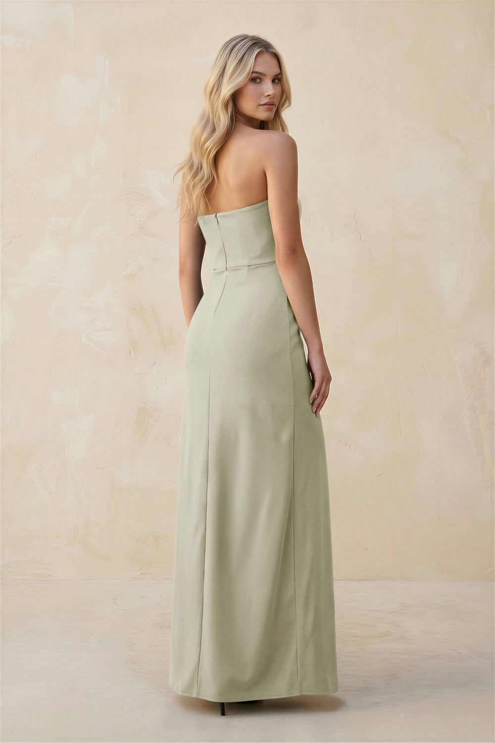 Strapless Sheath Satin Bridesmaid Dress With Slit in Frost - KISS BRIDAL Bridesmaid Dresses