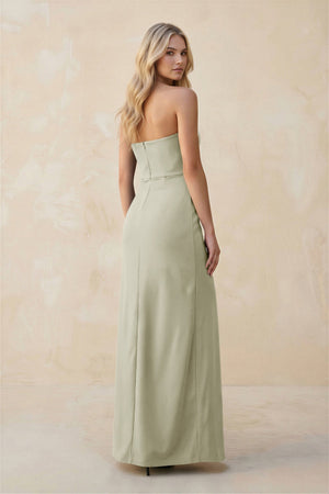 Strapless Sheath Satin Bridesmaid Dress With Slit in Frost - KISS BRIDAL Bridesmaid Dresses