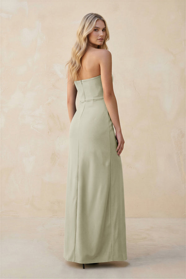 Strapless Sheath Satin Bridesmaid Dress With Slit in Frost - KISS BRIDAL Bridesmaid Dresses
