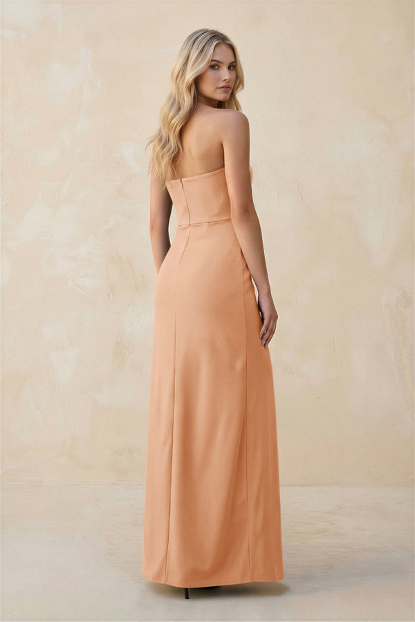Strapless Sheath Satin Bridesmaid Dress With Slit in Golden Champagne - KISS BRIDAL Bridesmaid Dresses