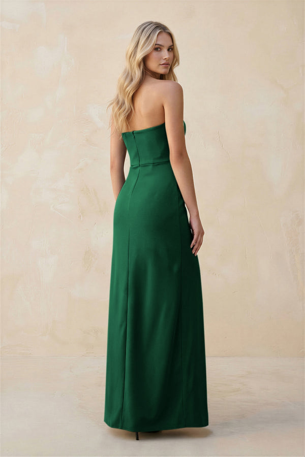 Strapless Sheath Satin Bridesmaid Dress With Slit in Green - KISS BRIDAL Bridesmaid Dresses