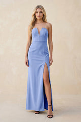 Strapless Sheath Satin Bridesmaid Dress With Slit in Ice - KISS BRIDAL Bridesmaid Dresses