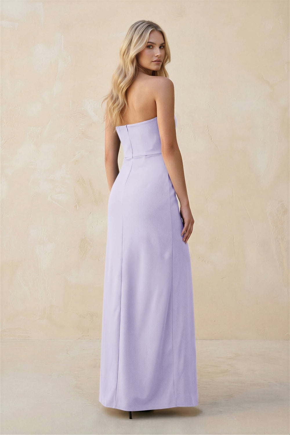 Strapless Sheath Satin Bridesmaid Dress With Slit in Lavender - KISS BRIDAL Bridesmaid Dresses