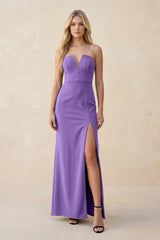 Strapless Sheath Satin Bridesmaid Dress With Slit in Lilac - KISS BRIDAL Bridesmaid Dresses