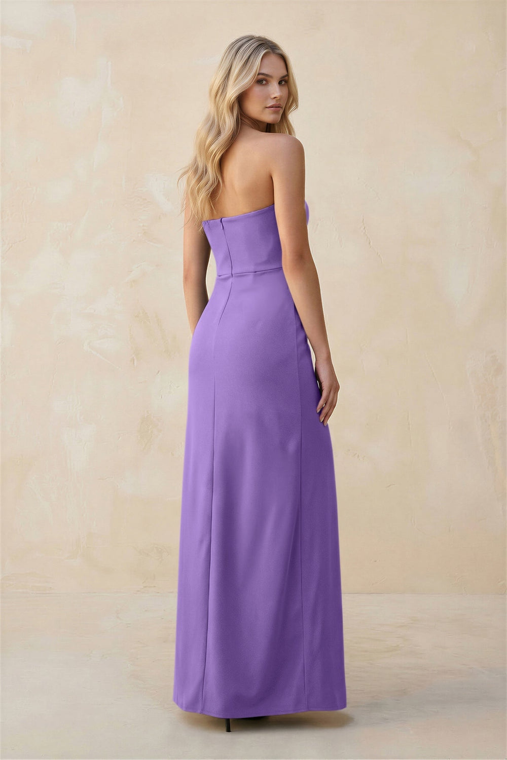 Strapless Sheath Satin Bridesmaid Dress With Slit in Lilac - KISS BRIDAL Bridesmaid Dresses
