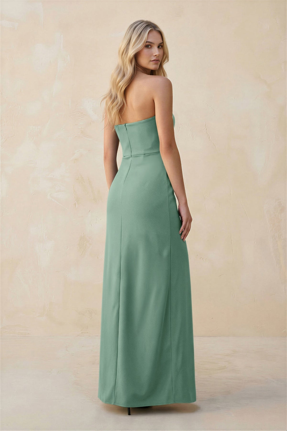 Strapless Sheath Satin Bridesmaid Dress With Slit in Mint Green - KISS BRIDAL Bridesmaid Dresses