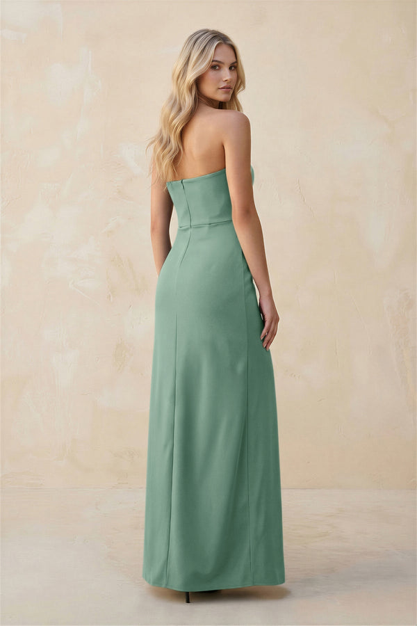 Strapless Sheath Satin Bridesmaid Dress With Slit in Mint Green - KISS BRIDAL Bridesmaid Dresses