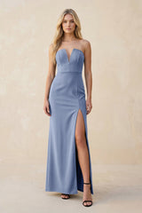 Strapless Sheath Satin Bridesmaid Dress With Slit in Mist - KISS BRIDAL Bridesmaid Dresses