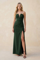 Strapless Sheath Satin Bridesmaid Dress With Slit in Moss - KISS BRIDAL Bridesmaid Dresses
