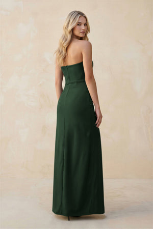 Strapless Sheath Satin Bridesmaid Dress With Slit in Moss - KISS BRIDAL Bridesmaid Dresses