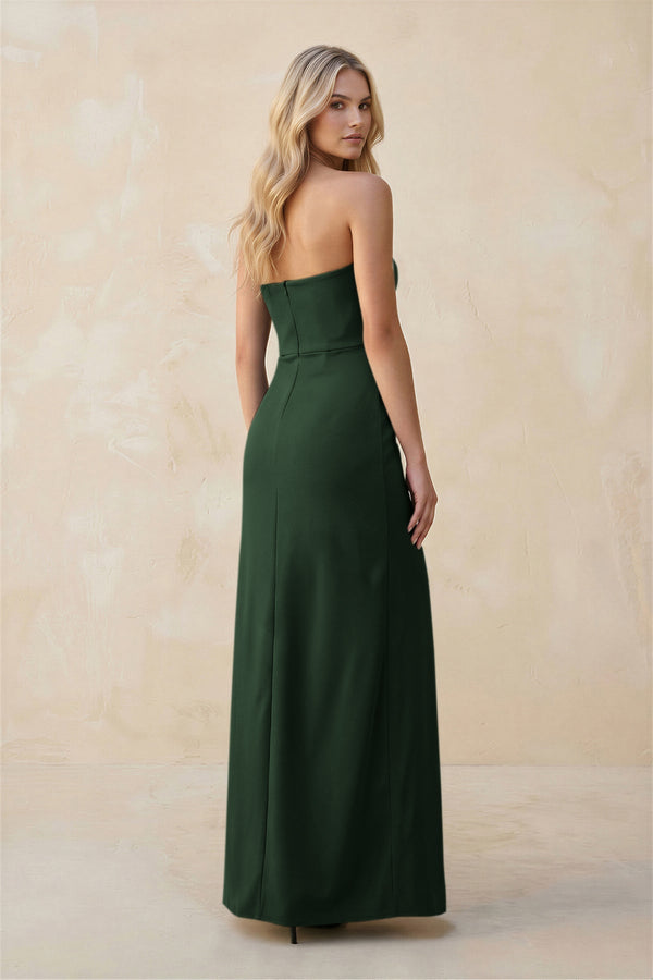 Strapless Sheath Satin Bridesmaid Dress With Slit in Moss - KISS BRIDAL Bridesmaid Dresses