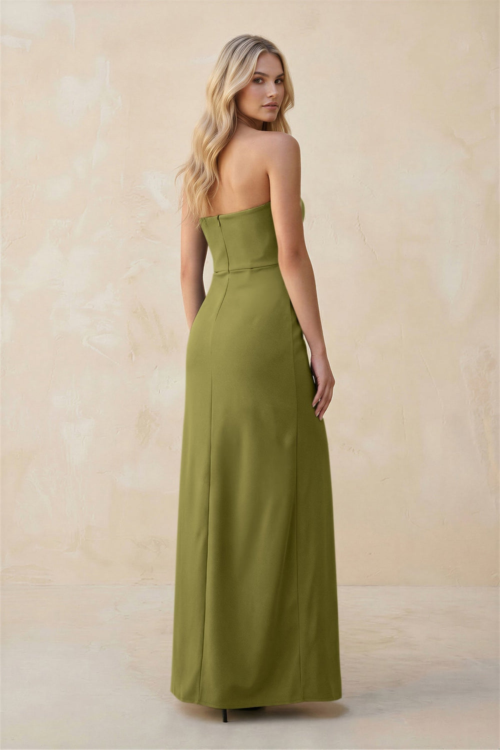 Strapless Sheath Satin Bridesmaid Dress With Slit in Moss Green - KISS BRIDAL Bridesmaid Dresses