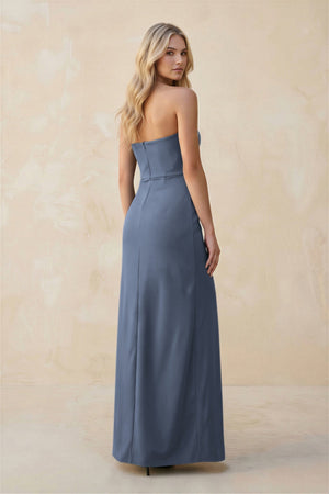 Strapless Sheath Satin Bridesmaid Dress With Slit in Neptune - KISS BRIDAL Bridesmaid Dresses