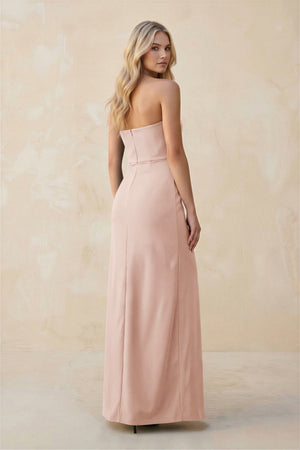 Strapless Sheath Satin Bridesmaid Dress With Slit in Pale Blush - KISS BRIDAL Bridesmaid Dresses