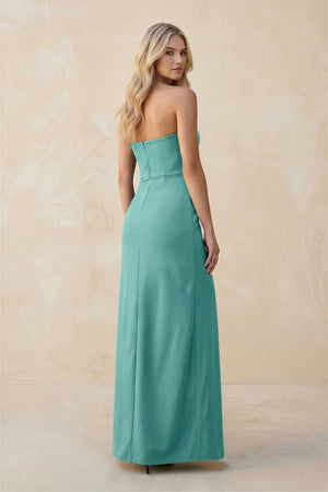 Strapless Sheath Satin Bridesmaid Dress With Slit in Pale Pistachio - KISS BRIDAL Bridesmaid Dresses