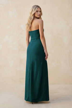 Strapless Sheath Satin Bridesmaid Dress With Slit in Pine - KISS BRIDAL Bridesmaid Dresses