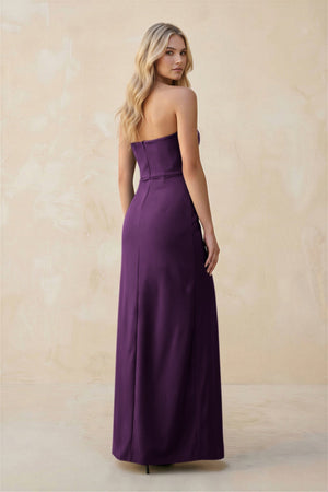 Strapless Sheath Satin Bridesmaid Dress With Slit in Plum - KISS BRIDAL Bridesmaid Dresses