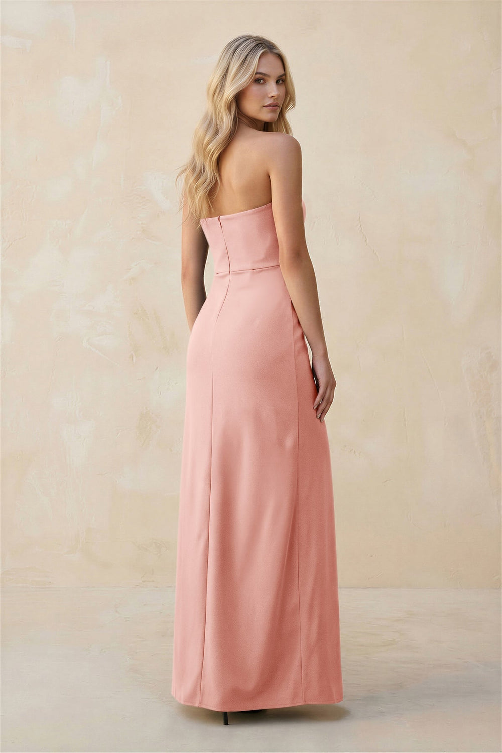 Strapless Sheath Satin Bridesmaid Dress With Slit in Rose Petal - KISS BRIDAL Bridesmaid Dresses