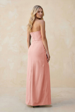 Strapless Sheath Satin Bridesmaid Dress With Slit in Rose Petal - KISS BRIDAL Bridesmaid Dresses