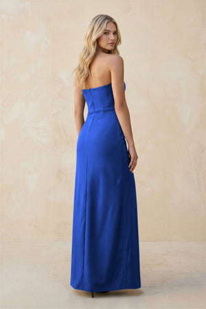 Strapless Sheath Satin Bridesmaid Dress With Slit in Royal Blue - KISS BRIDAL Bridesmaid Dresses