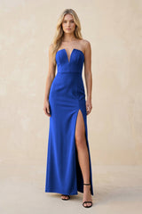 Strapless Sheath Satin Bridesmaid Dress With Slit in Royal Blue - KISS BRIDAL Bridesmaid Dresses