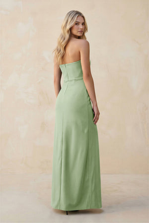 Strapless Sheath Satin Bridesmaid Dress With Slit in Sage - KISS BRIDAL Bridesmaid Dresses