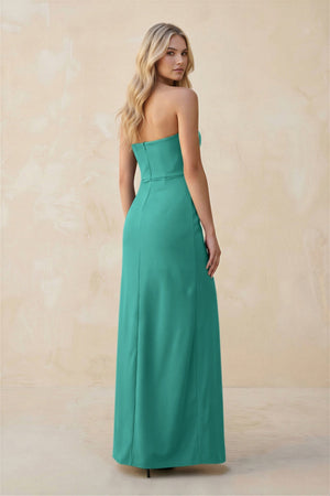 Strapless Sheath Satin Bridesmaid Dress With Slit in Sea Glass - KISS BRIDAL Bridesmaid Dresses