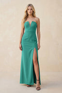 Strapless Sheath Satin Bridesmaid Dress With Slit in Sea Glass - KISS BRIDAL Bridesmaid Dresses