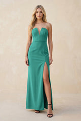 Strapless Sheath Satin Bridesmaid Dress With Slit in Sea Glass - KISS BRIDAL Bridesmaid Dresses
