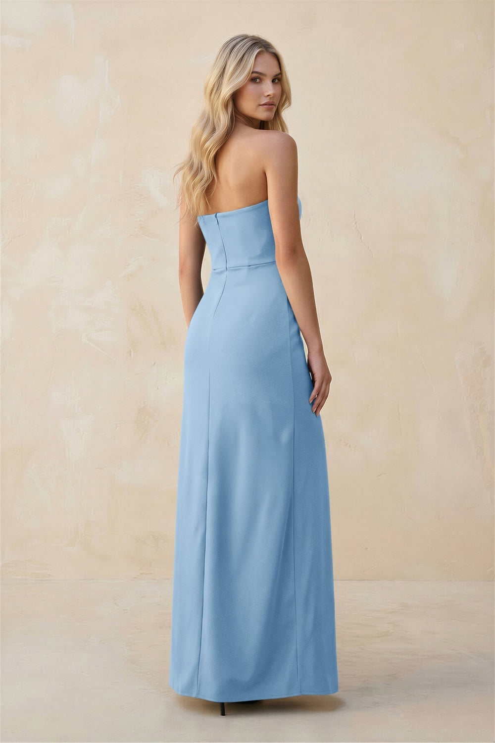 Strapless Sheath Satin Bridesmaid Dress With Slit in Sky Blue - KISS BRIDAL Bridesmaid Dresses