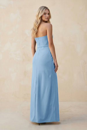 Strapless Sheath Satin Bridesmaid Dress With Slit in Sky Blue - KISS BRIDAL Bridesmaid Dresses